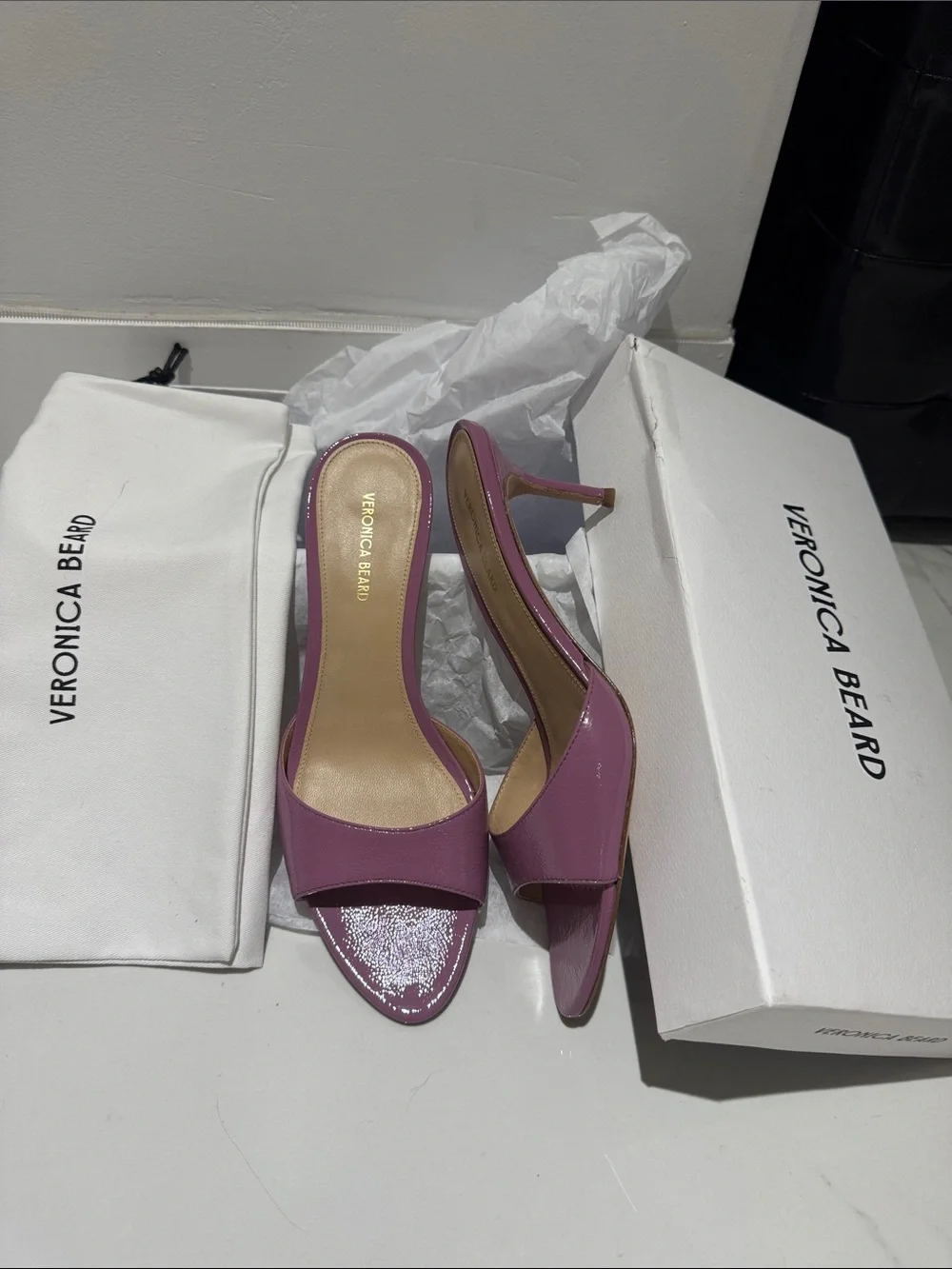Veronica Beard Mauve Patent Leather Slingback Heels